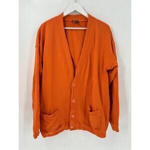 Pasta Vintage Cardigan Sweater Womens L/XL Orange Button Front Pockets V Neck